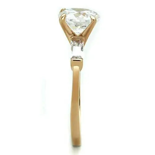 TK1595 - IP Rose Gold(Ion Plating) Stainless Steel Ring with AAA Grade CZ in Clear - Alamode - Flyclothing LLC