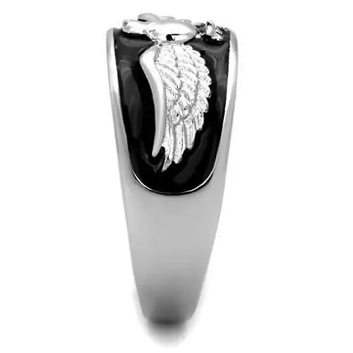TK1597 - High polished (no plating) Stainless Steel Ring with Epoxy in Jet - Alamode - Flyclothing LLC