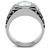 TK1606 - High polished (no plating) Stainless Steel Ring with AAA Grade CZ  in Clear - Alamode