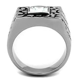 TK1607 - High polished (no plating) Stainless Steel Ring with AAA Grade CZ  in Clear - Alamode