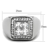 TK1608 - High polished (no plating) Stainless Steel Ring with AAA Grade CZ  in Clear - Alamode