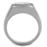 TK1608 - High polished (no plating) Stainless Steel Ring with AAA Grade CZ  in Clear - Alamode