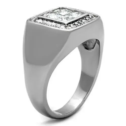 TK1608 - High polished (no plating) Stainless Steel Ring with AAA Grade CZ in Clear - Alamode - Flyclothing LLC