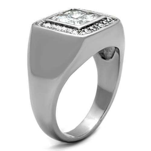 TK1608 - High polished (no plating) Stainless Steel Ring with AAA Grade CZ in Clear - Alamode - Flyclothing LLC