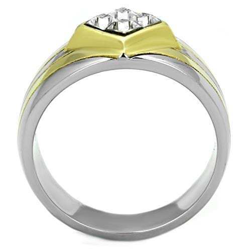 TK1610 - Two-Tone IP Gold (Ion Plating) Stainless Steel Ring with Top Grade Crystal in Clear - Alamode - Flyclothing LLC