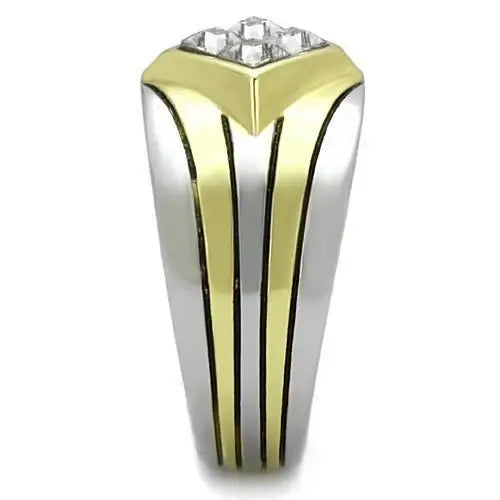 TK1610 - Two-Tone IP Gold (Ion Plating) Stainless Steel Ring with Top Grade Crystal in Clear - Alamode - Flyclothing LLC