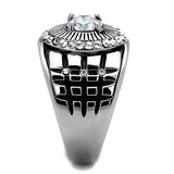 TK1614 - High polished (no plating) Stainless Steel Ring with AAA Grade CZ  in Clear - Alamode