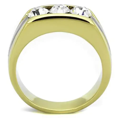 TK1615 - Two-Tone IP Gold (Ion Plating) Stainless Steel Ring with Top Grade Crystal in Clear - Alamode - Flyclothing LLC