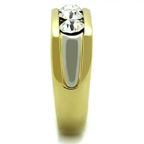 TK1615 - Two-Tone IP Gold (Ion Plating) Stainless Steel Ring with Top Grade Crystal in Clear - Alamode - Flyclothing LLC