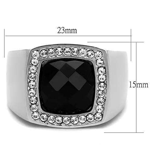 TK1616 - High polished (no plating) Stainless Steel Ring with Semi-Precious Onyx in Jet - Alamode - Flyclothing LLC