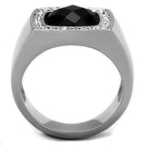 TK1616 - High polished (no plating) Stainless Steel Ring with Semi-Precious Onyx in Jet - Alamode