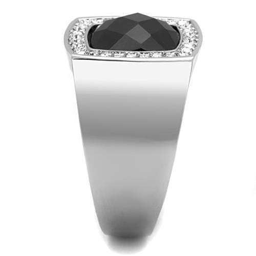 TK1616 - High polished (no plating) Stainless Steel Ring with Semi-Precious Onyx in Jet - Alamode - Flyclothing LLC