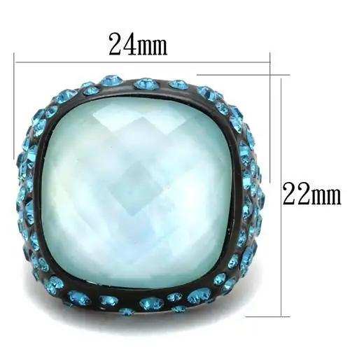 TK1617 - IP Black(Ion Plating) Stainless Steel Ring with Synthetic Synthetic Glass in Sea Blue - Alamode - Flyclothing LLC