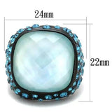 TK1617 - IP Black(Ion Plating) Stainless Steel Ring with Synthetic Synthetic Glass in Sea Blue - Alamode