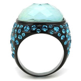 TK1617 - IP Black(Ion Plating) Stainless Steel Ring with Synthetic Synthetic Glass in Sea Blue - Alamode