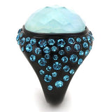 TK1617 - IP Black(Ion Plating) Stainless Steel Ring with Synthetic Synthetic Glass in Sea Blue - Alamode