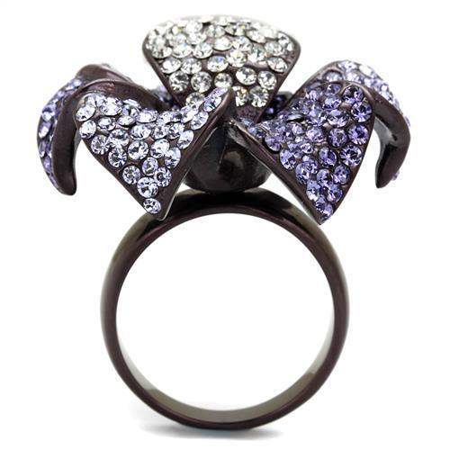 TK1618DC - IP Dark Brown (IP coffee) Stainless Steel Ring with Top Grade Crystal in Multi Color - Alamode - Flyclothing LLC