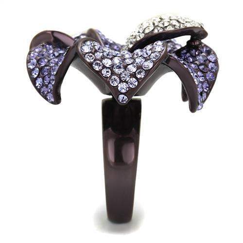 TK1618DC - IP Dark Brown (IP coffee) Stainless Steel Ring with Top Grade Crystal in Multi Color - Alamode - Flyclothing LLC