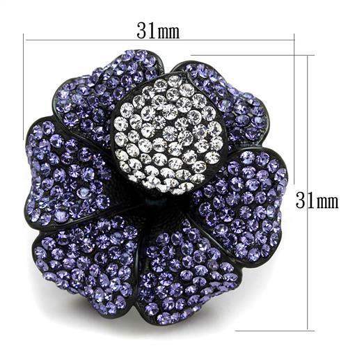 TK1618 - IP Black(Ion Plating) Stainless Steel Ring with Top Grade Crystal in Tanzanite - Alamode - Flyclothing LLC