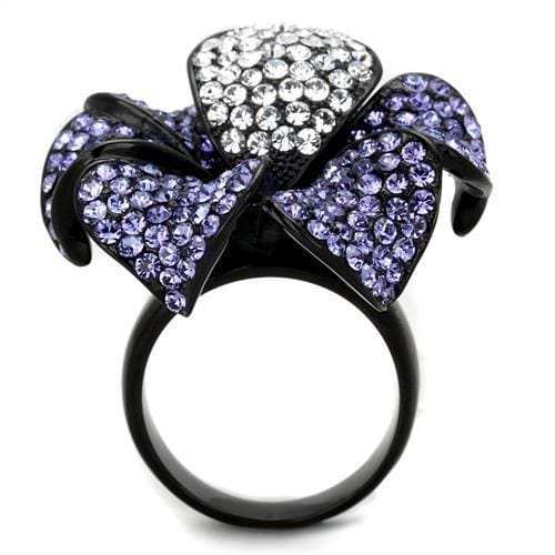 TK1618 - IP Black(Ion Plating) Stainless Steel Ring with Top Grade Crystal in Tanzanite - Alamode - Flyclothing LLC