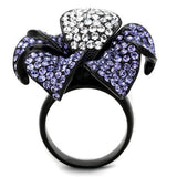 TK1618 - IP Black(Ion Plating) Stainless Steel Ring with Top Grade Crystal  in Tanzanite - Alamode
