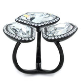 TK1619 - IP Black(Ion Plating) Stainless Steel Ring with Top Grade Crystal  in Clear - Alamode