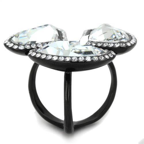 TK1619 - IP Black(Ion Plating) Stainless Steel Ring with Top Grade Crystal in Clear - Alamode - Flyclothing LLC