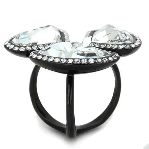 TK1619 - IP Black(Ion Plating) Stainless Steel Ring with Top Grade Crystal in Clear - Alamode - Flyclothing LLC