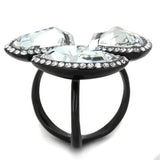TK1619 - IP Black(Ion Plating) Stainless Steel Ring with Top Grade Crystal  in Clear - Alamode