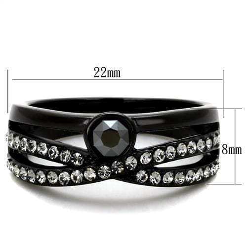 TK1620 - IP Black(Ion Plating) Stainless Steel Ring with Top Grade Crystal in Hematite - Alamode - Flyclothing LLC