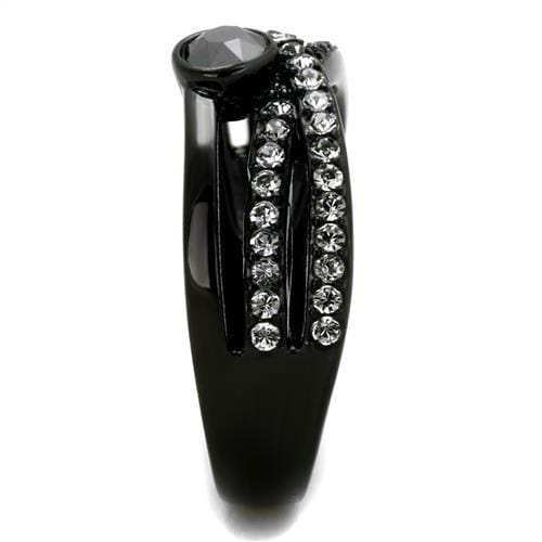 TK1620 - IP Black(Ion Plating) Stainless Steel Ring with Top Grade Crystal in Hematite - Alamode - Flyclothing LLC