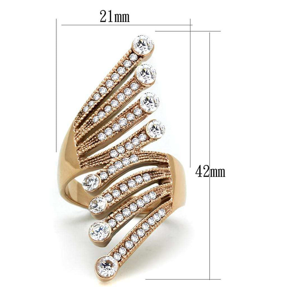 TK1631 - IP Rose Gold(Ion Plating) Stainless Steel Ring with AAA Grade CZ in Clear - Alamode - Flyclothing LLC