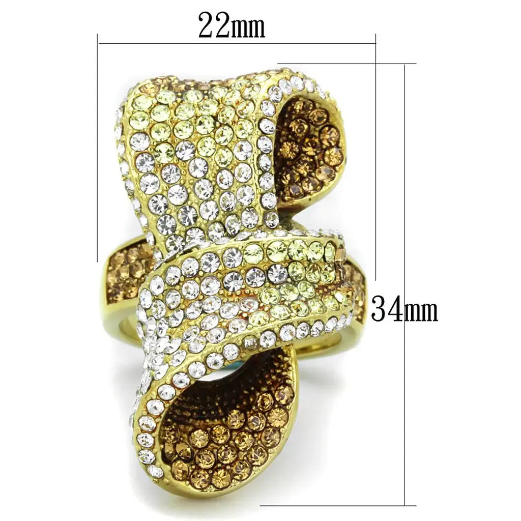 TK1635 - IP Gold(Ion Plating) Stainless Steel Ring with Top Grade Crystal in Multi Color - Alamode - Flyclothing LLC
