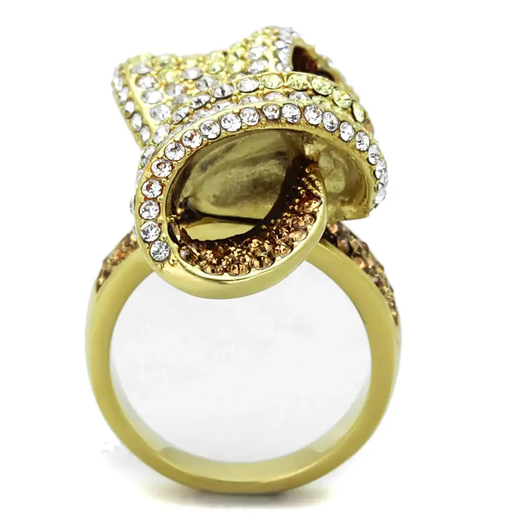 TK1635 - IP Gold(Ion Plating) Stainless Steel Ring with Top Grade Crystal in Multi Color - Alamode - Flyclothing LLC