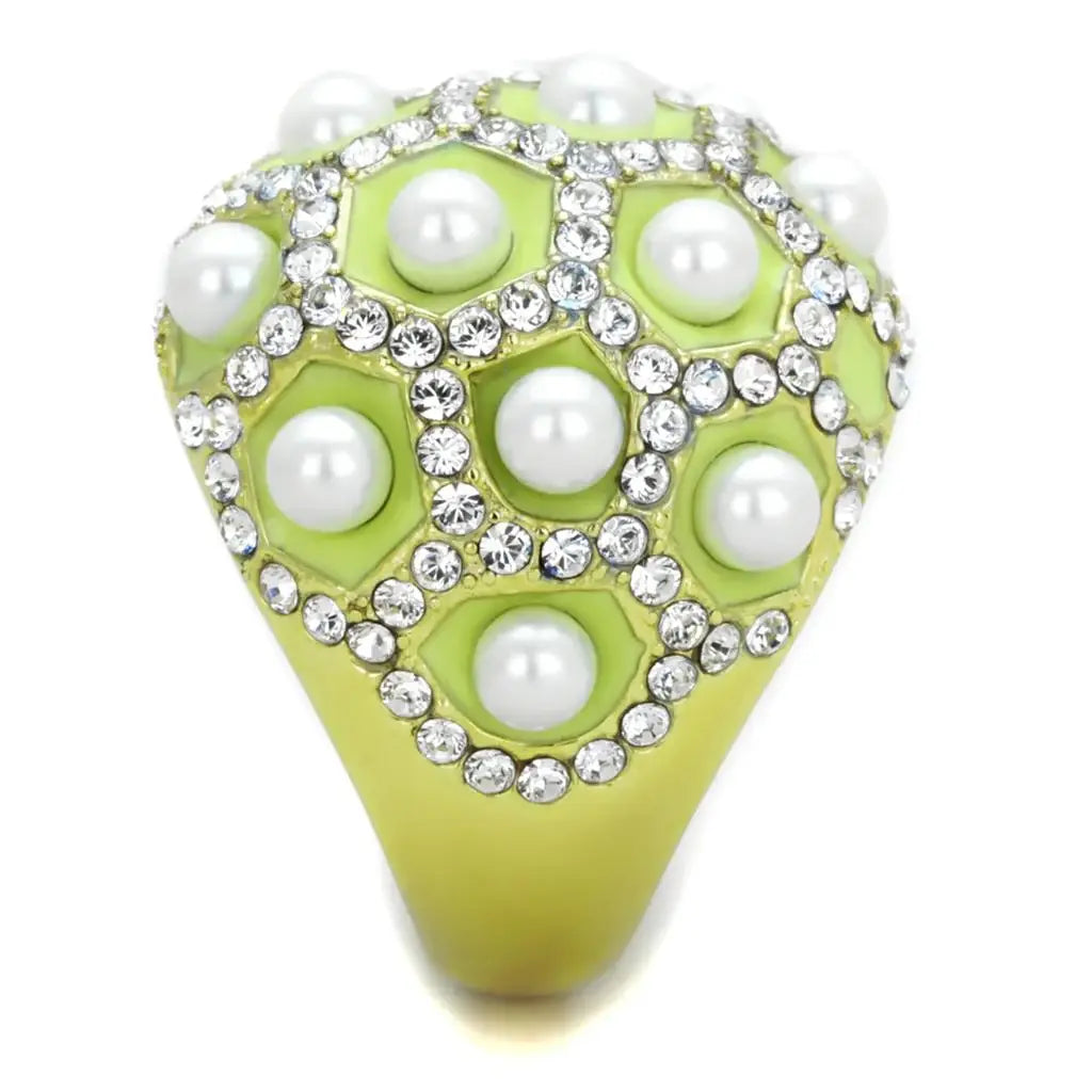 TK1636 - IP Gold(Ion Plating) Stainless Steel Ring with Synthetic Pearl in White - Alamode - Flyclothing LLC