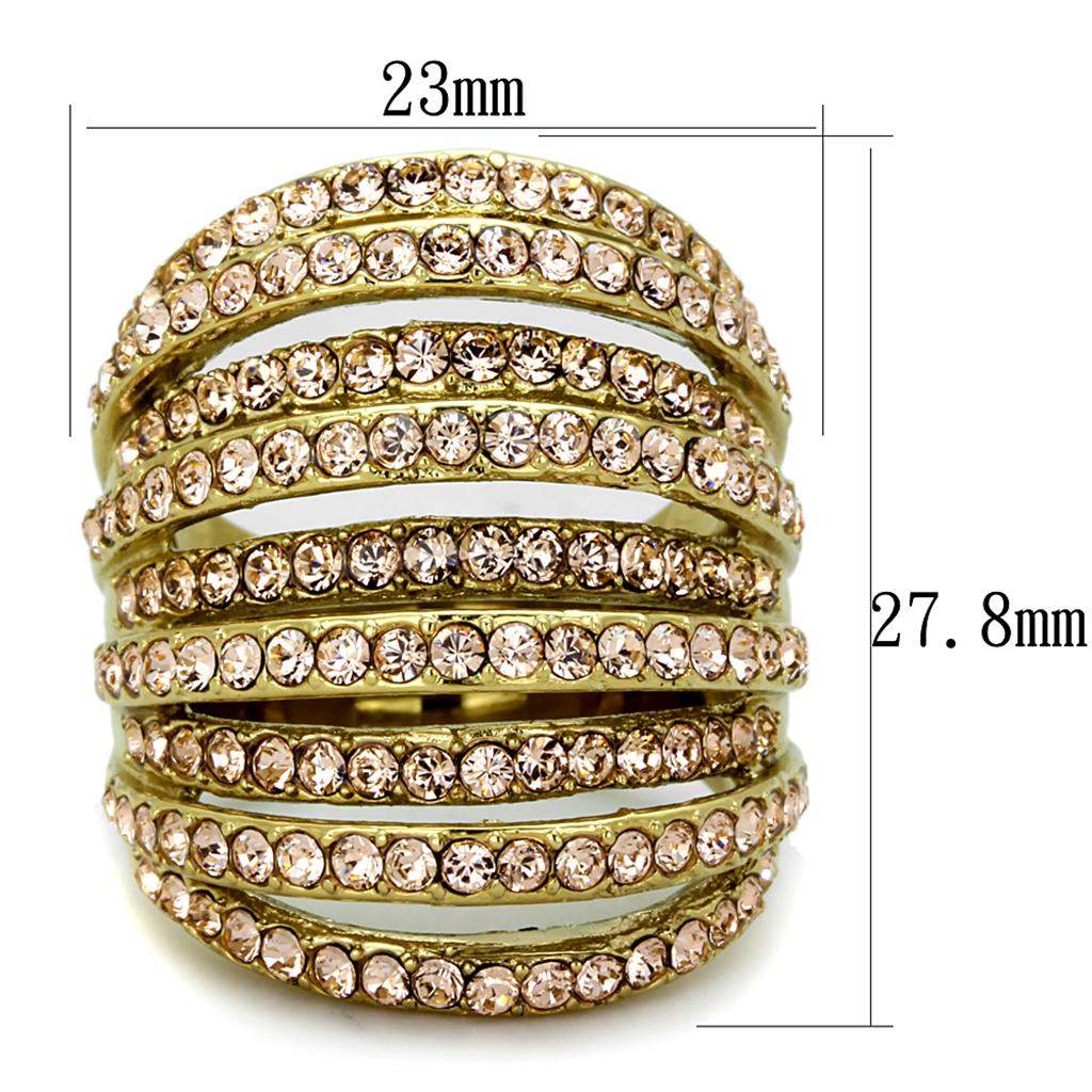 TK1637 - IP Gold(Ion Plating) Stainless Steel Ring with Top Grade Crystal in Light Peach - Alamode - Flyclothing LLC