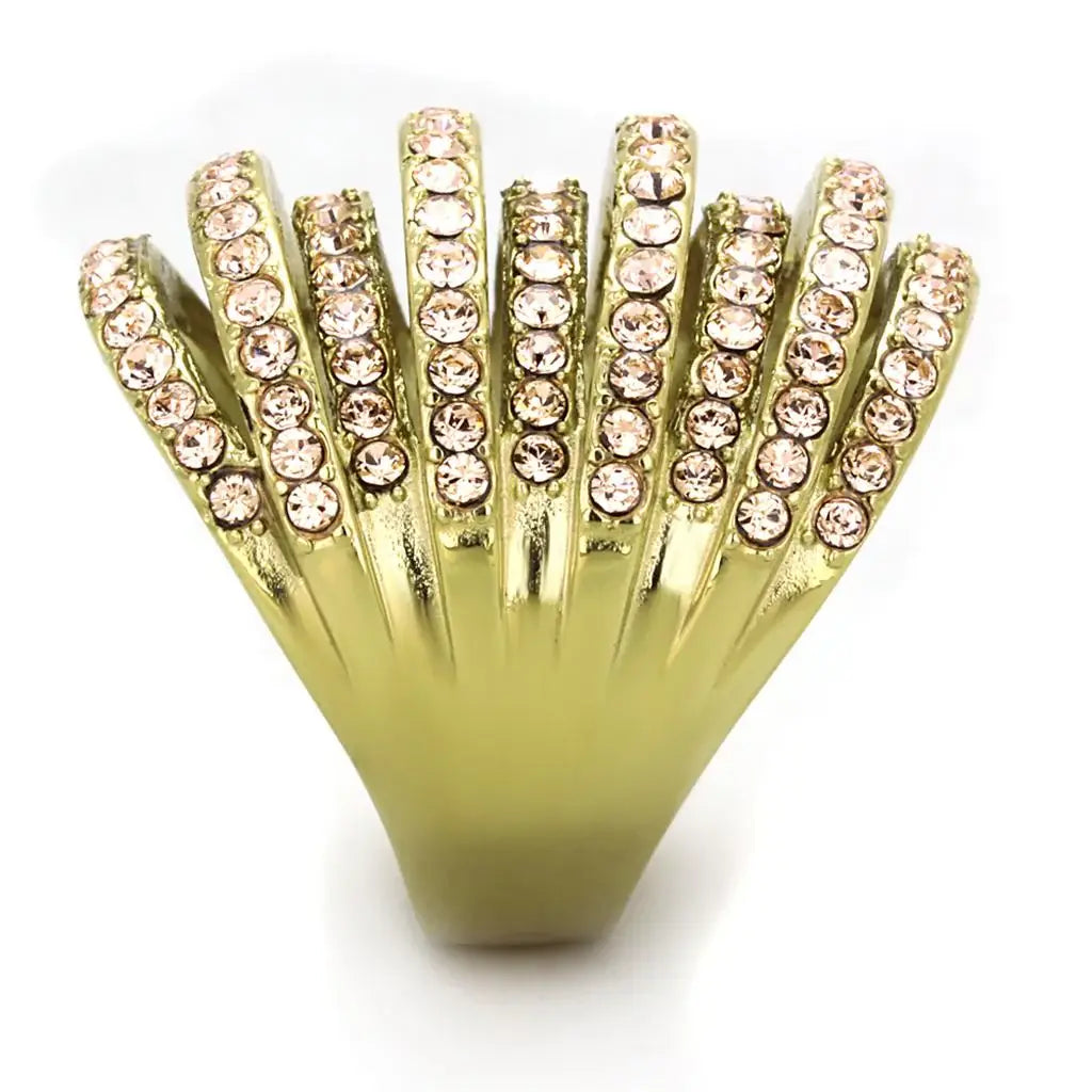 TK1637 - IP Gold(Ion Plating) Stainless Steel Ring with Top Grade Crystal in Light Peach - Alamode - Flyclothing LLC