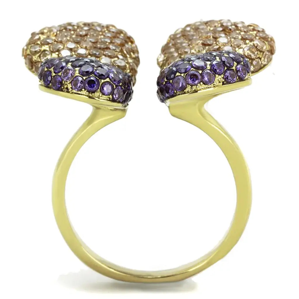 TK1639 - IP Gold(Ion Plating) Stainless Steel Ring with AAA Grade CZ in Multi Color - Alamode - Flyclothing LLC