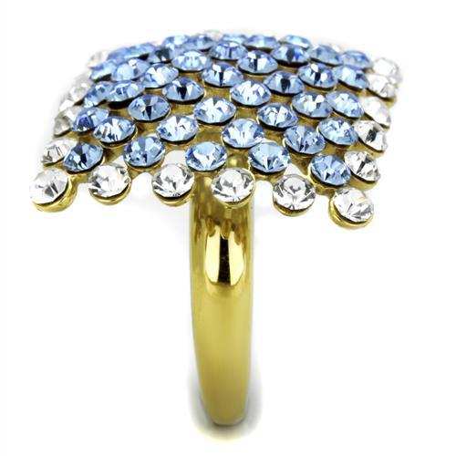 TK1643 - IP Gold(Ion Plating) Stainless Steel Ring with Top Grade Crystal in Light Sapphire - Alamode - Flyclothing LLC
