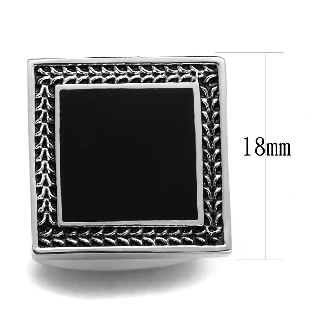 TK1651 - High polished (no plating) Stainless Steel Cufflink with Epoxy in Jet - Alamode - Flyclothing LLC