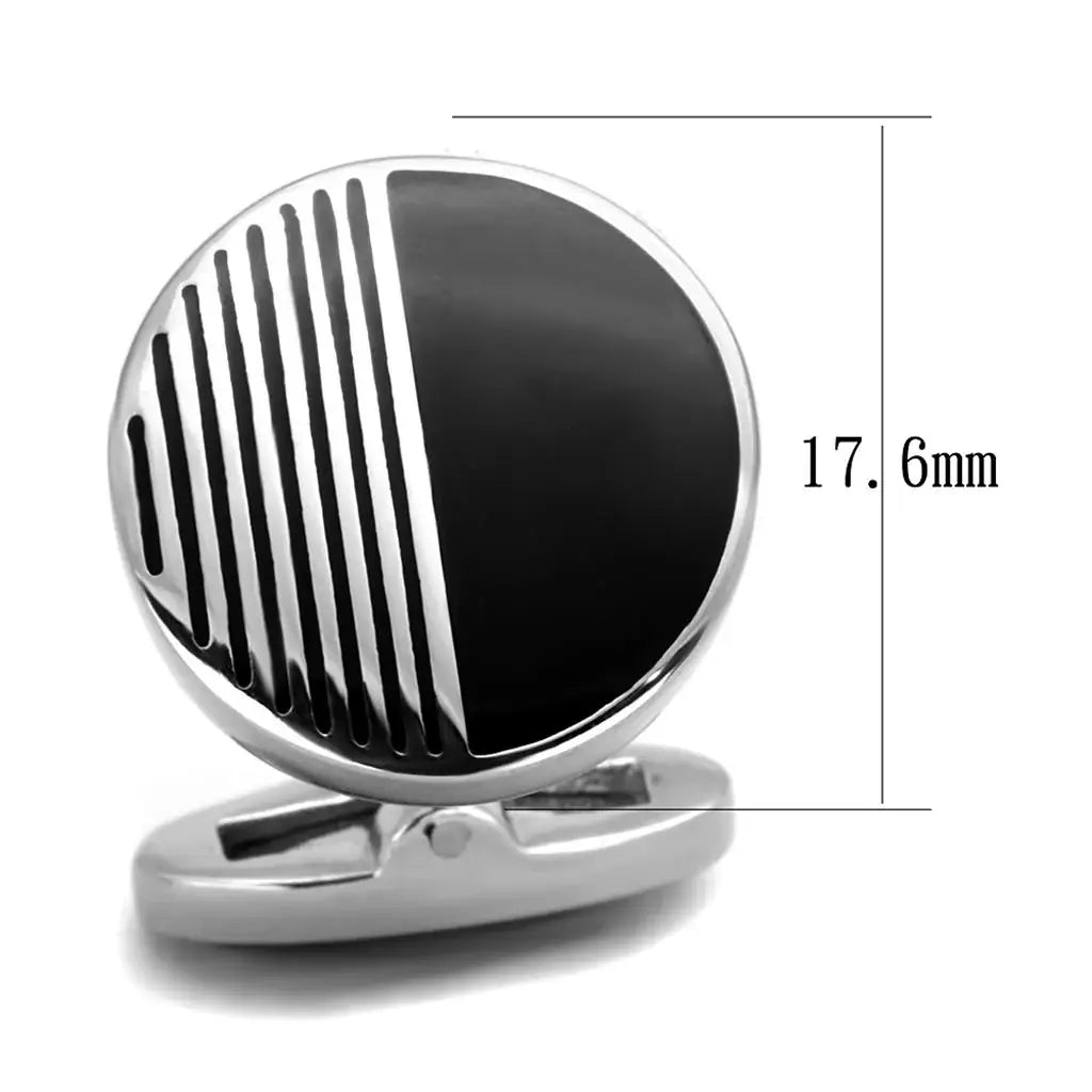TK1654 - High polished (no plating) Stainless Steel Cufflink with Epoxy in Jet - Alamode - Flyclothing LLC