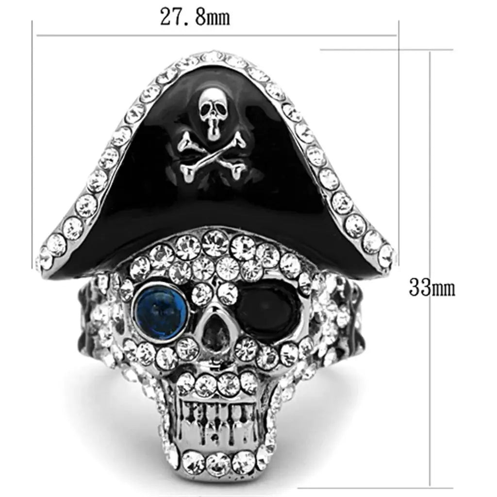 TK1659 - Two-Tone IP Black Stainless Steel Ring with Synthetic Synthetic Glass in Montana - Alamode - Flyclothing LLC
