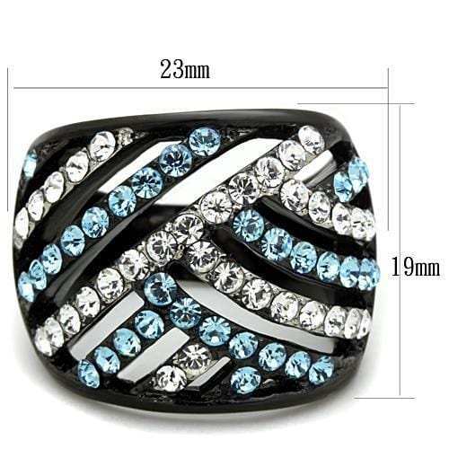 TK1663 - Two-Tone IP Black Stainless Steel Ring with Top Grade Crystal in Sea Blue - Alamode - Flyclothing LLC