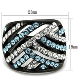 TK1663 - Two-Tone IP Black Stainless Steel Ring with Top Grade Crystal  in Sea Blue - Alamode