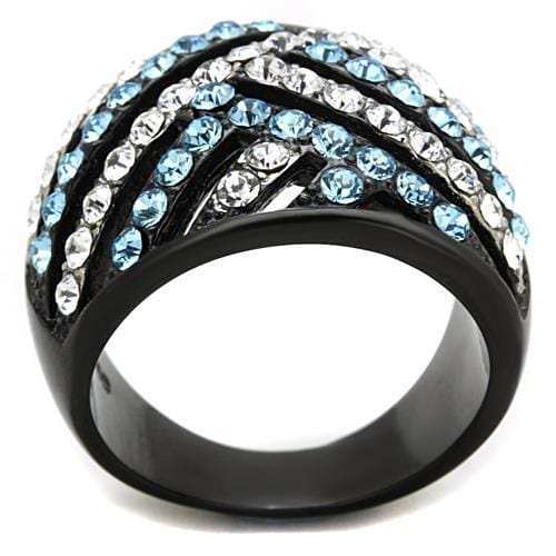 TK1663 - Two-Tone IP Black Stainless Steel Ring with Top Grade Crystal in Sea Blue - Alamode - Flyclothing LLC