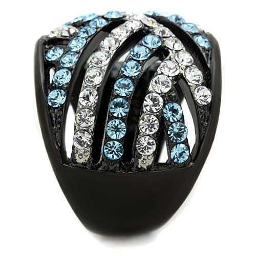 TK1663 - Two-Tone IP Black Stainless Steel Ring with Top Grade Crystal in Sea Blue - Alamode - Flyclothing LLC
