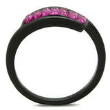 TK1664 - IP Black(Ion Plating) Stainless Steel Ring with Top Grade Crystal  in Fuchsia - Alamode