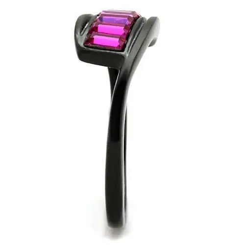 TK1664 - IP Black(Ion Plating) Stainless Steel Ring with Top Grade Crystal in Fuchsia - Alamode - Flyclothing LLC