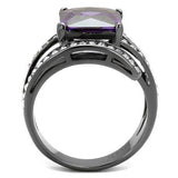 TK1665LJ - IP Light Black  (IP Gun) Stainless Steel Ring with AAA Grade CZ  in Amethyst - Alamode