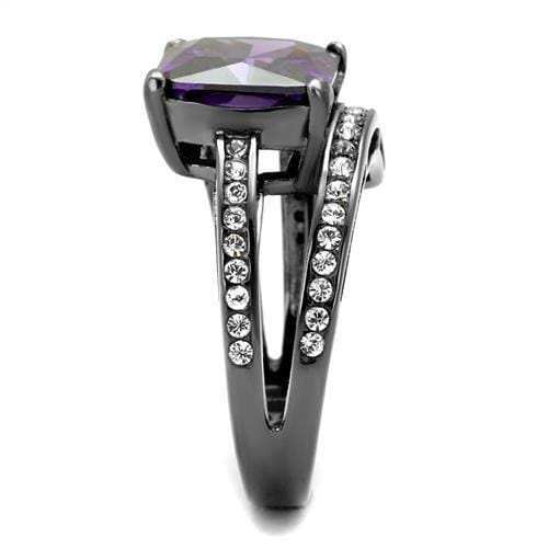 TK1665LJ - IP Light Black (IP Gun) Stainless Steel Ring with AAA Grade CZ in Amethyst - Alamode - Flyclothing LLC